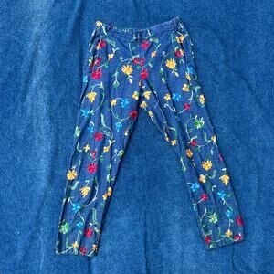 handmade floral embroidered denim pants